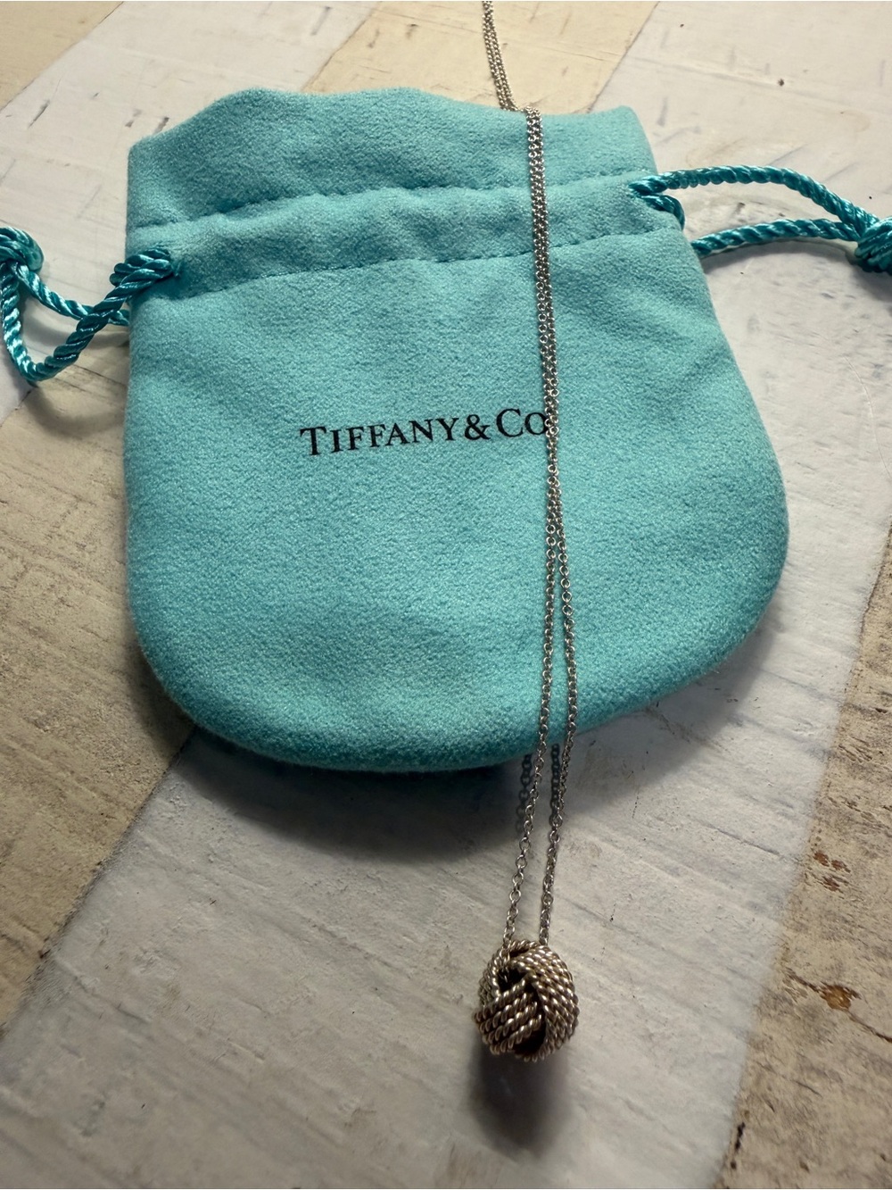 Tiffany & Co. Silver Love Knot Necklace with Tiffany Blue Pouch